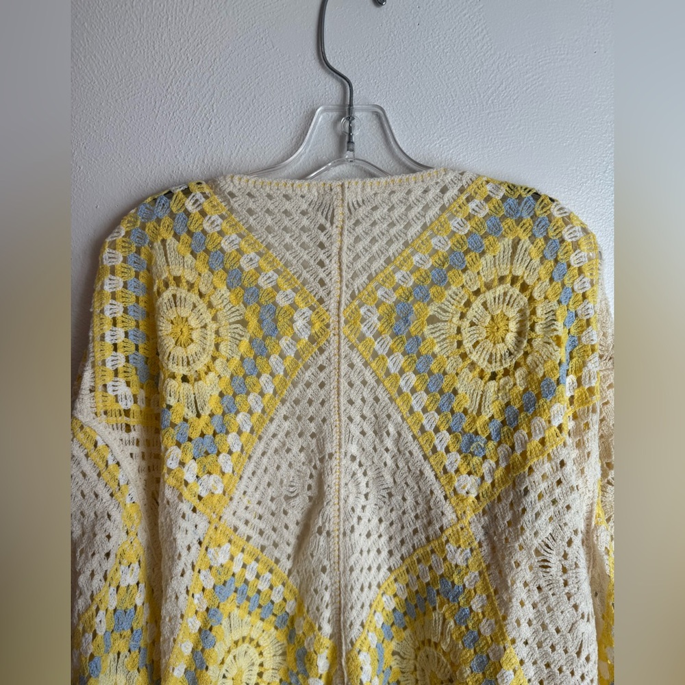 POL Yellow and Blue Boho Crochet Cardigan - Picture 9 of 12
